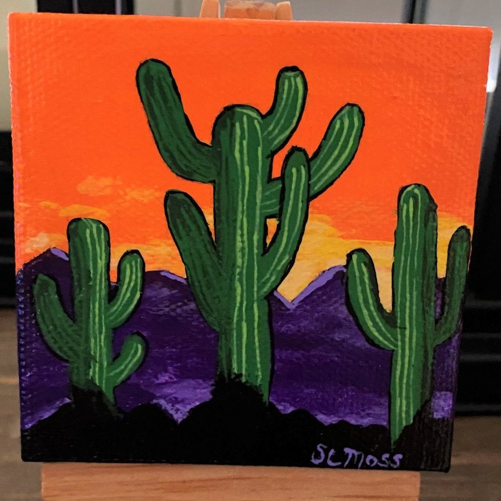 Original Painting Desert Cactus Landscape